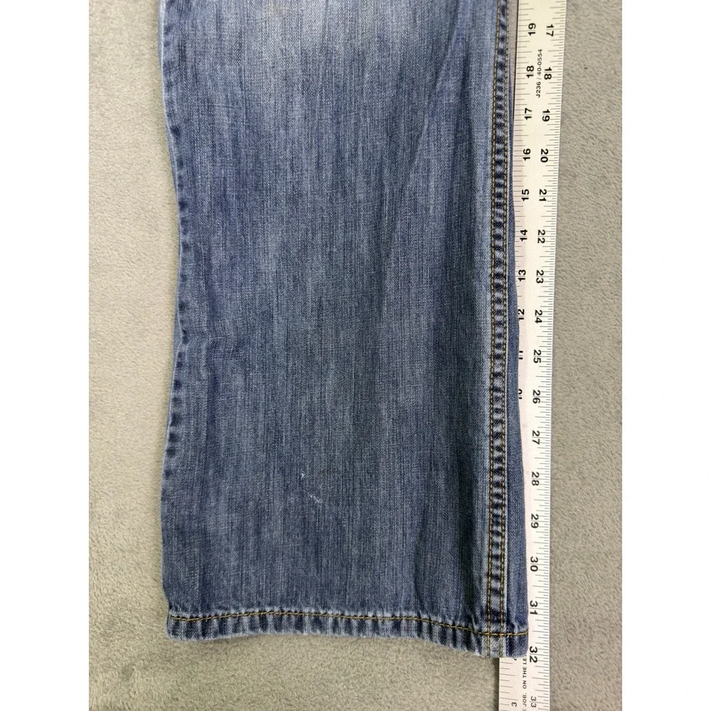 Levis‎ 527 Jeans Mens 36x32 Blue Medium Wash Distressed Denim Low Bootcut Cowboy